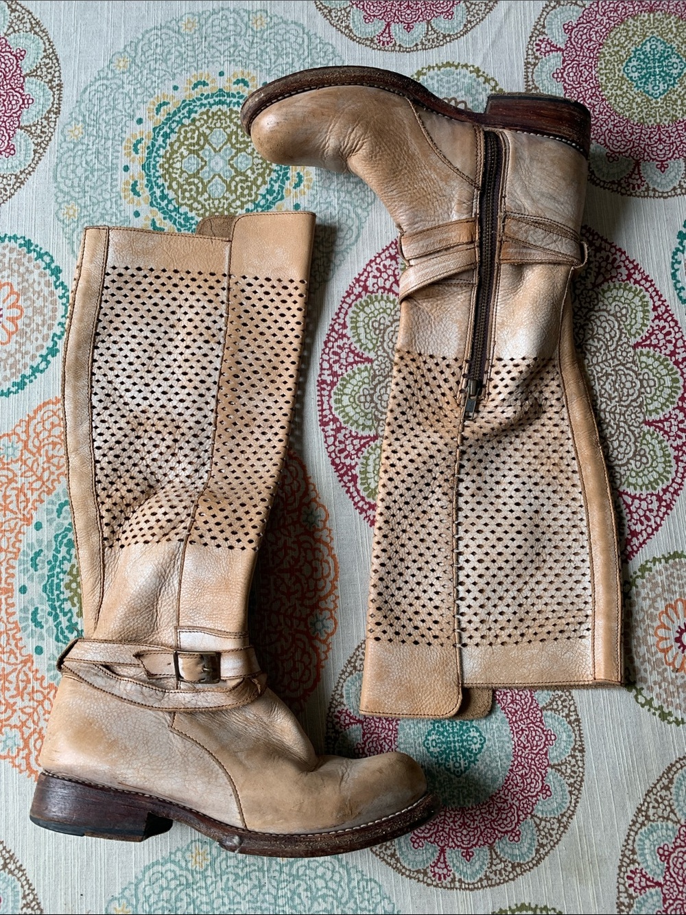 BED|STU Tan Perforated Leather Over-the-Knee Boots